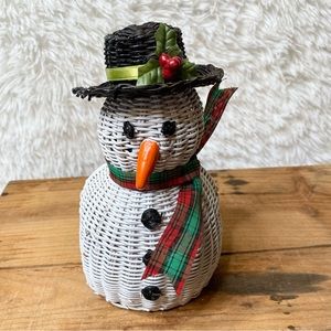 Snowman Wicker Basket Planter Holiday Christmas Decor
